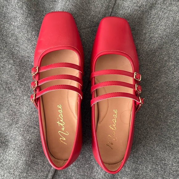 Matisse Shoes - Matisse Red Triple-Strap Mary Jane Flats